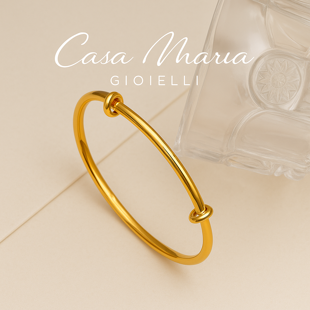 Aurelia Bloom Gold Bangle – Pure 18K Solid Yellow Gold Lucky Bracelet for Women - Casa Maria Gioielli