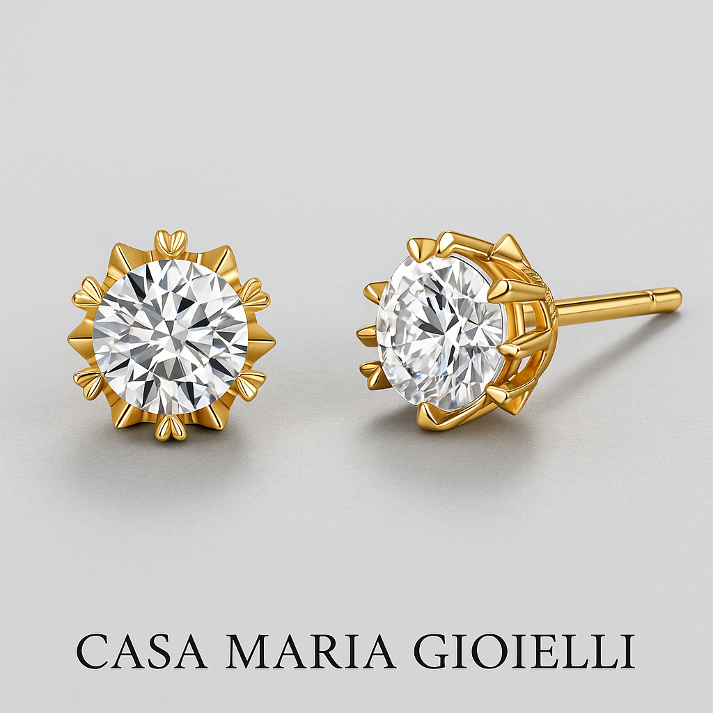 Brina Stud Earrings - 14K Solid Gold Snowflake Lab-Grown Diamonds Stud Earrings – 1CT - Casa Maria Gioielli