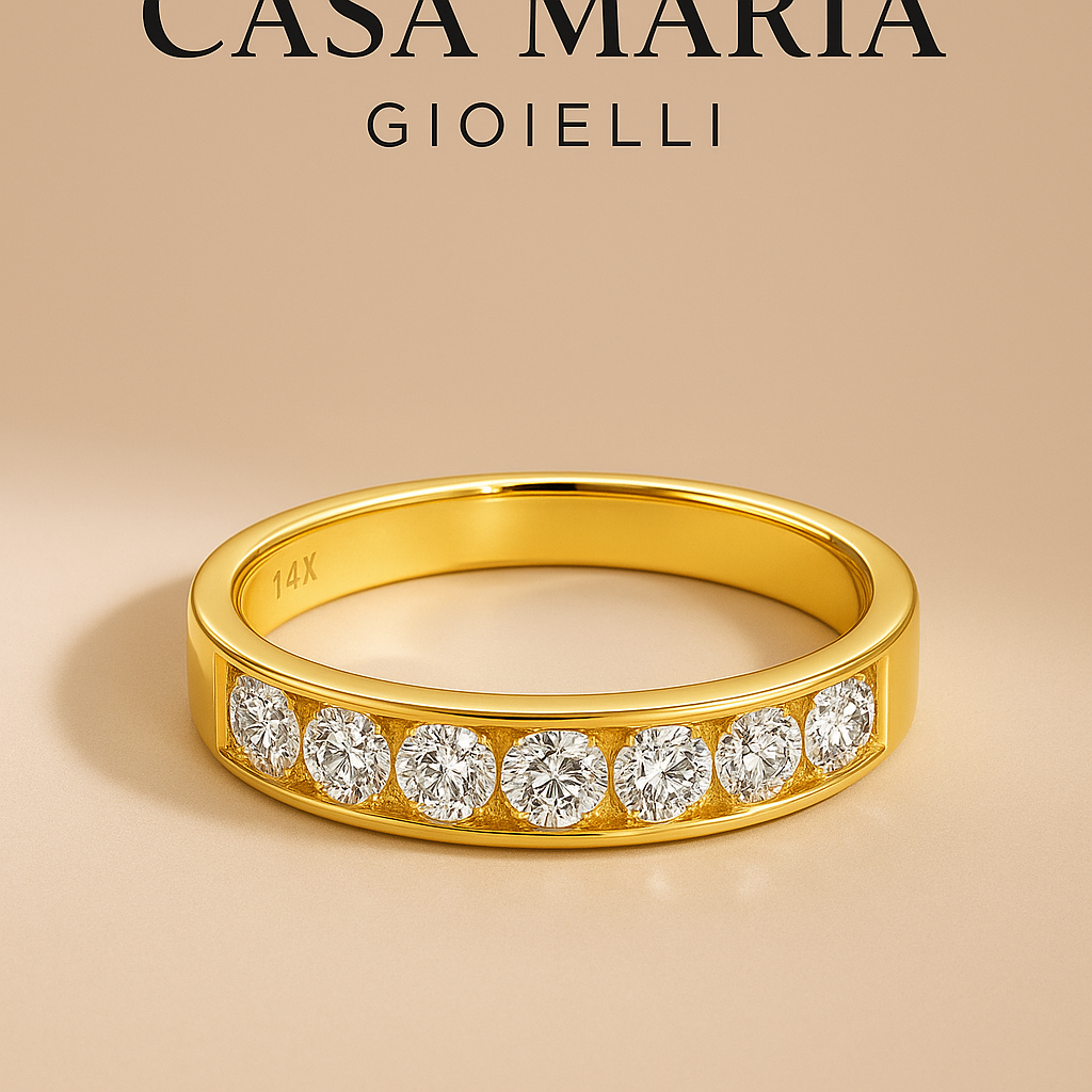 Amore Di Luce Wedding Band Collection - 14K Real Gold - 7-Stone Moissanite Diamond -Casa Maria Gioielli Wedding Band Collection