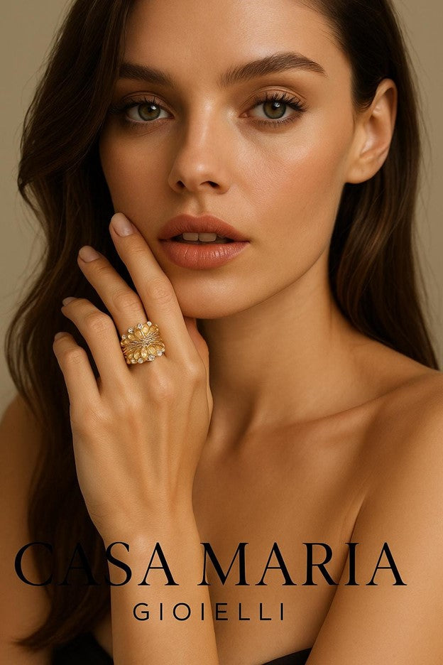 Anello Foglia Preziosa Ring - 925 Sterling Silver 18K Gold Plated - Lab Grown Diamond - Casa Maria Gioielli