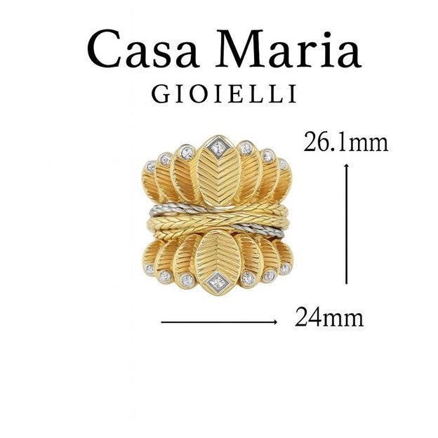 Anello Foglia Preziosa Ring - 925 Sterling Silver 18K Gold Plated - Lab Grown Diamond - Casa Maria Gioielli