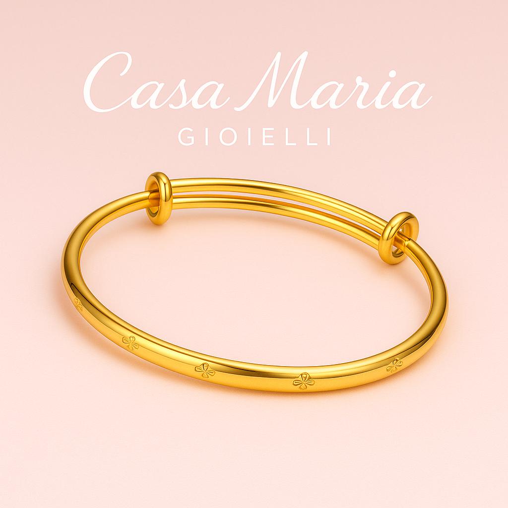 Aurelia Bloom Gold Bangle – Pure 18K Solid Yellow Gold Lucky Bracelet for Women - Casa Maria Gioielli