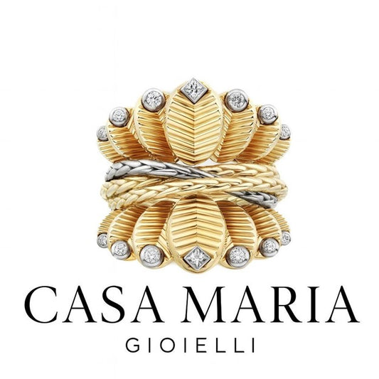 Anello Foglia Preziosa Ring - 925 Sterling Silver 18K Gold Plated - Lab Grown Diamond - Casa Maria Gioielli